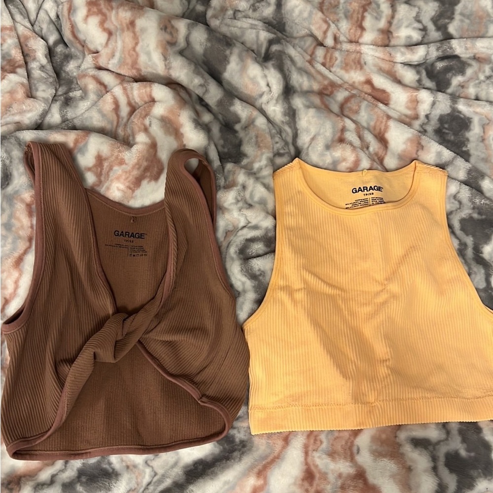 Garage Brown and Yellow Ribbed Crop Tops